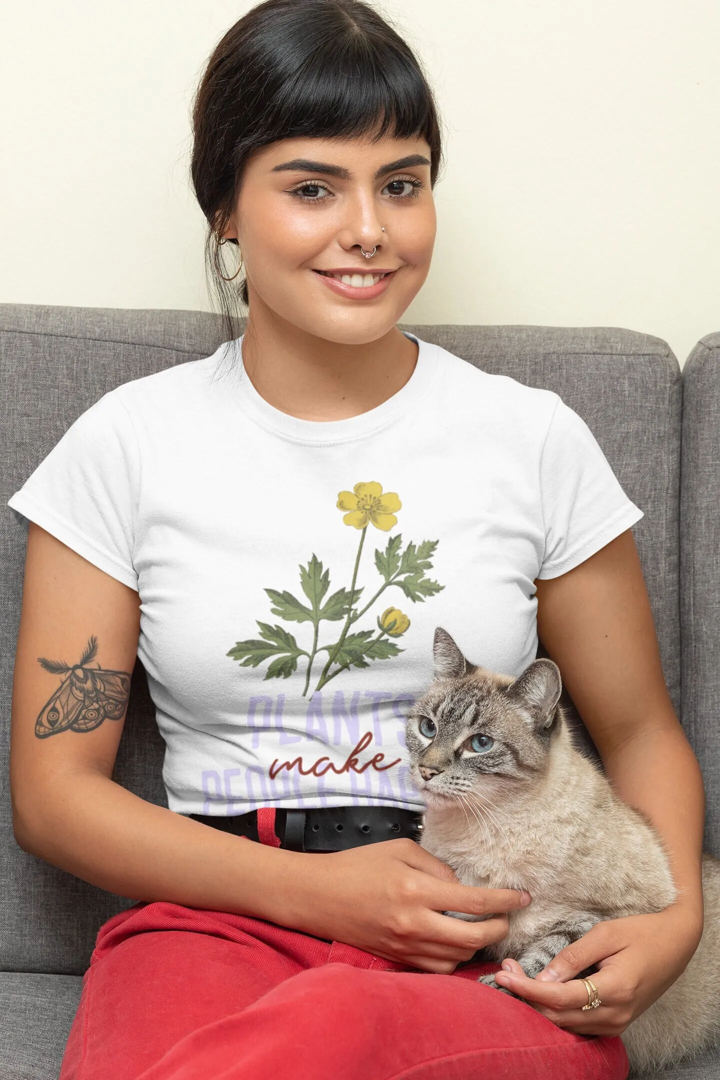 Plant Parent T Shirt - พืชทำให้คนมีความสุข เสื้อยืดลายดอกไม้ฤดูใบไม้ผลิแบบออร์แกนิกสำหรับคนรักพืช