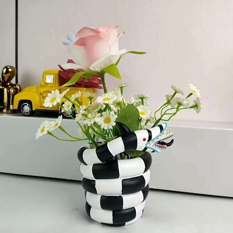 กระถางดอกไม้เรซินรูปงูสีขาวดำ  - Snake Plant Ceramic บทวิจารณ์และราคา
